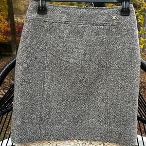 CHANEL Tweed Pencil Skirt with Lace Hem